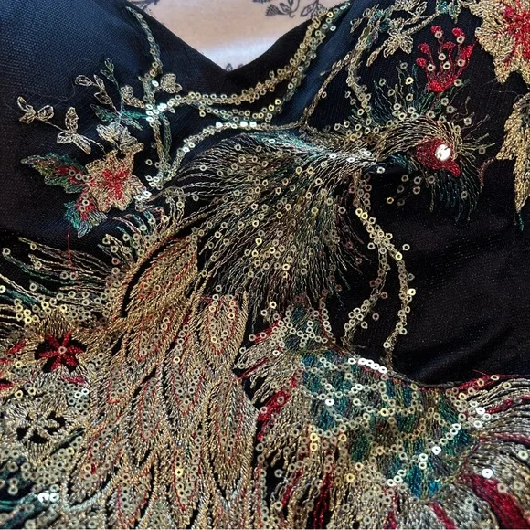 Black Strapless Tulle Dress with Embroidered Peacock from Chi Chi London - Picture 2 of 4